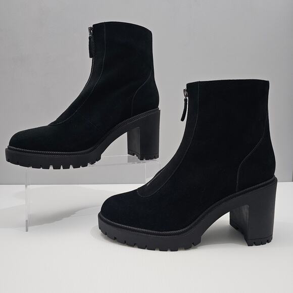 NEW Paige Brianne Ankle Boot Womens 9.5 Black Suede Platform Lug Sole Heeled - Picture 2 of 14